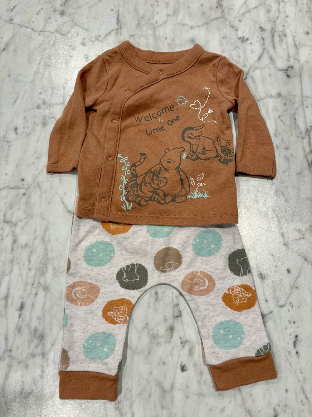 Disney Baby Winnie the Pooh Brown & Grey Baby Outfit- 0/3m